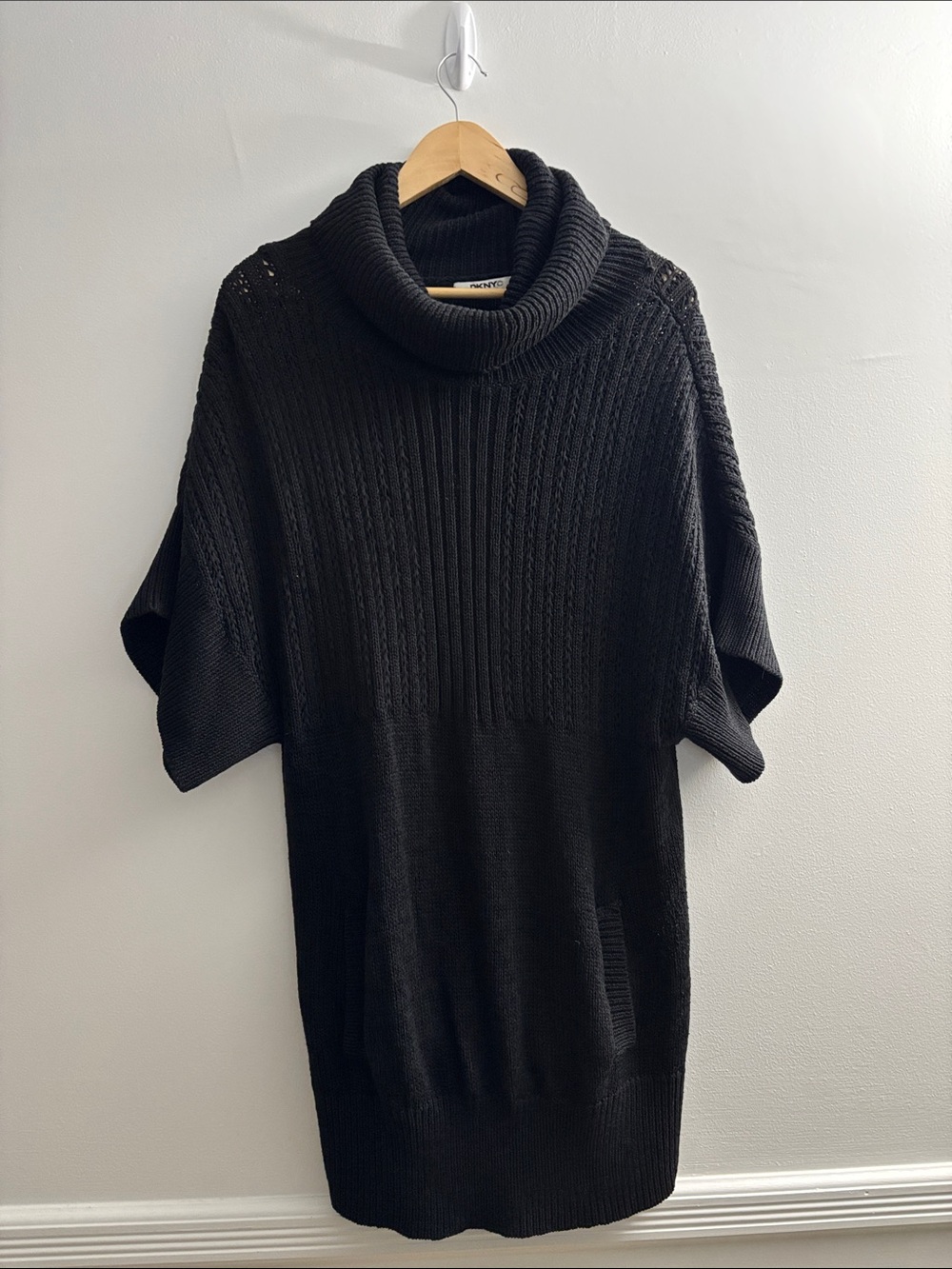 Dkny Black Short-Sleeve Turtleneck Sweater Dress